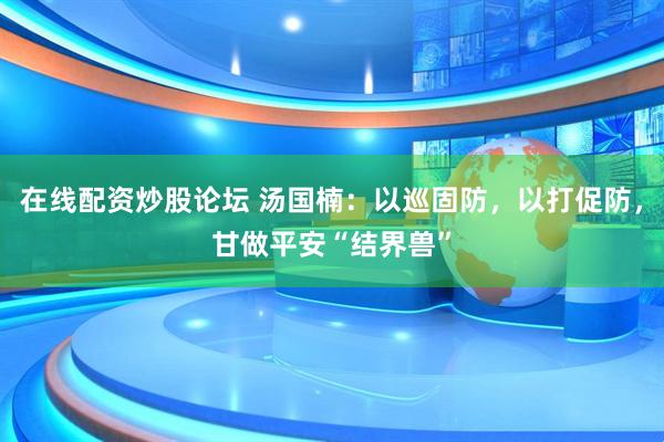 在线配资炒股论坛 汤国楠:以巡固防,以打促防,甘做平安“结界兽”